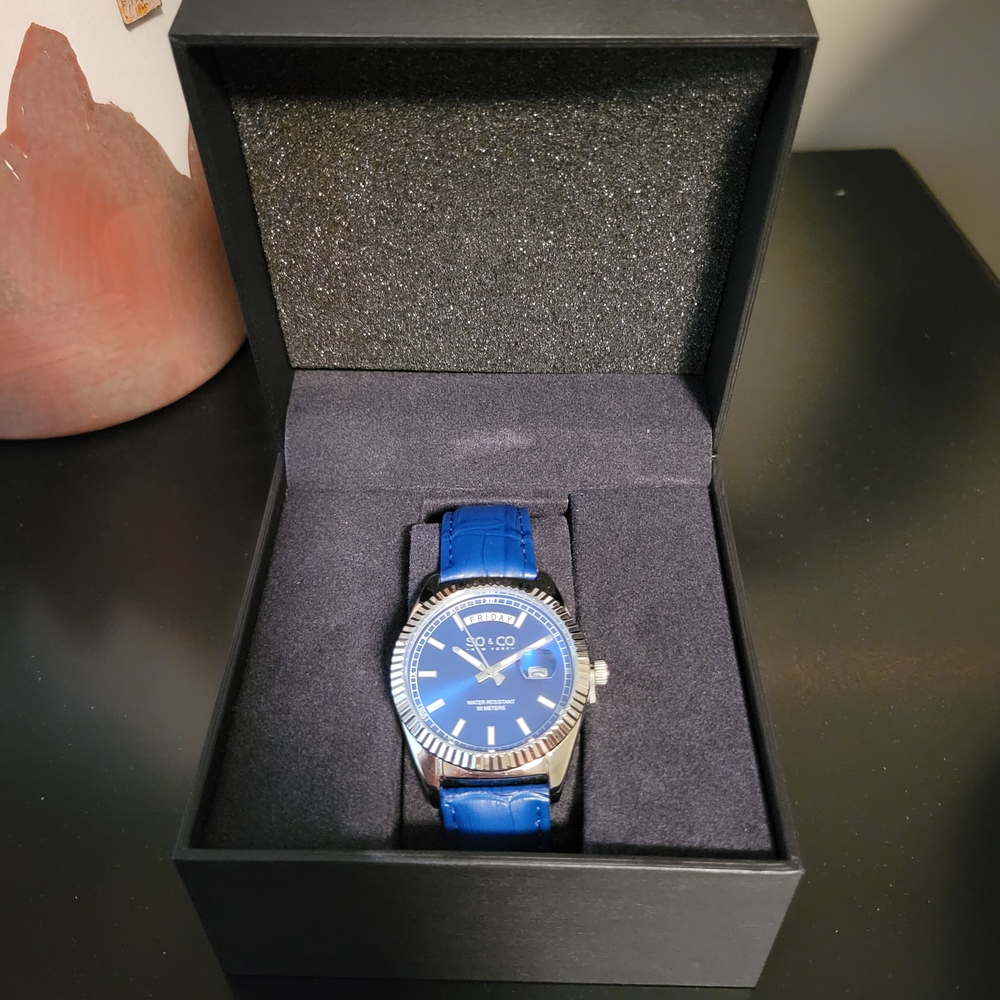 Blue Leather Strap Men's Watch